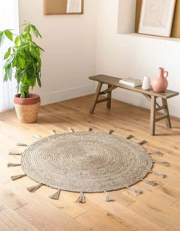 mode pas cher Blancheporte Tapis Rond En Jute Avec Fil Scintillant Et Pompons 1