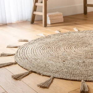 mode pas cher Blancheporte Tapis Rond En Jute Avec Fil Scintillant Et Pompons 8