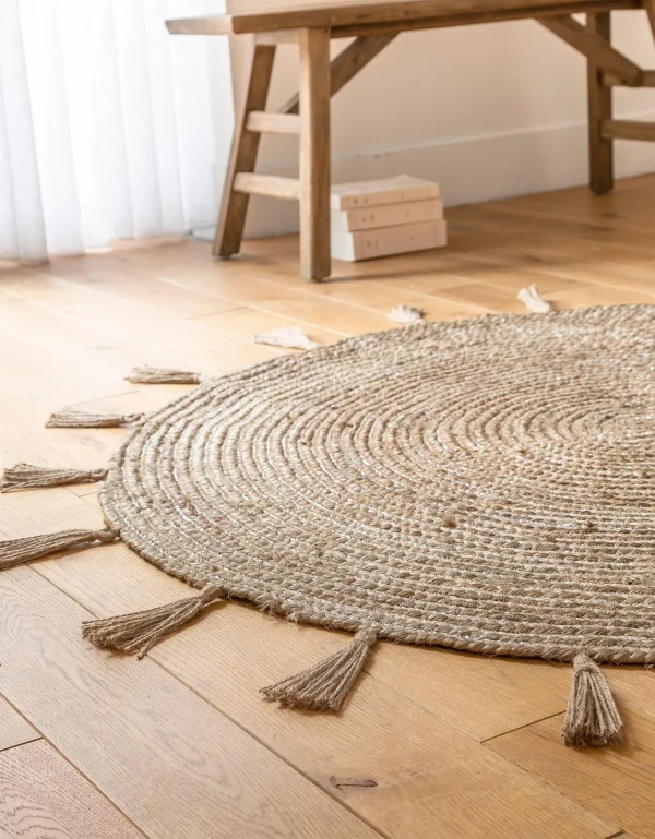 mode pas cher Blancheporte Tapis Rond En Jute Avec Fil Scintillant Et Pompons 3