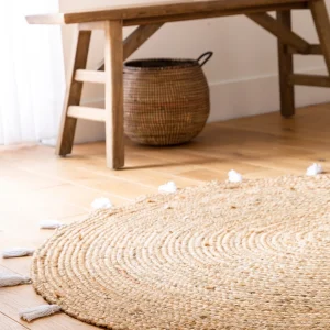 Blancheporte Tapis Rond En Jute Avec Pompons De Couleur qualité supérieure 9