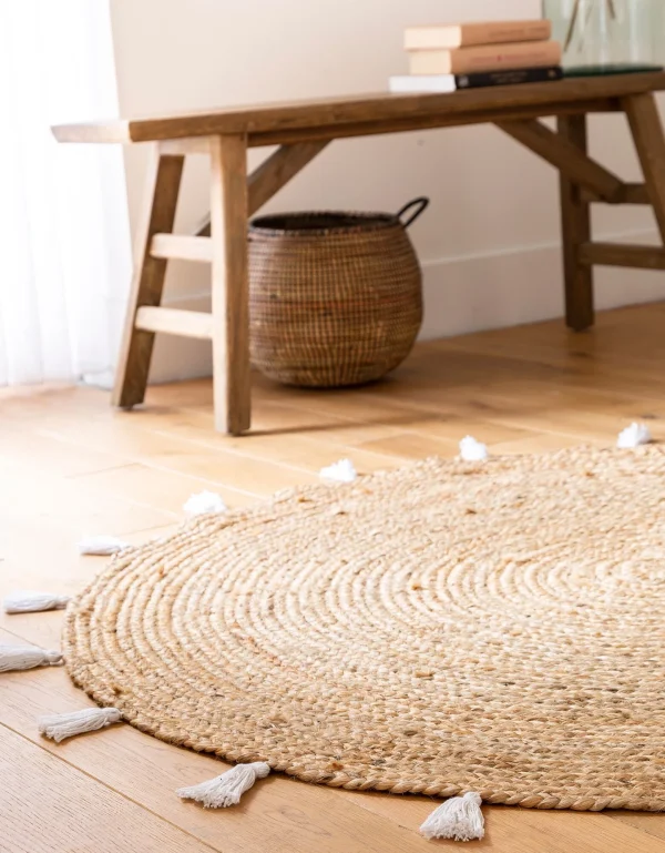 Blancheporte Tapis Rond En Jute Avec Pompons De Couleur qualité supérieure 3