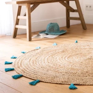Blancheporte Tapis Rond En Jute Avec Pompons De Couleur Retour Gratuit 9