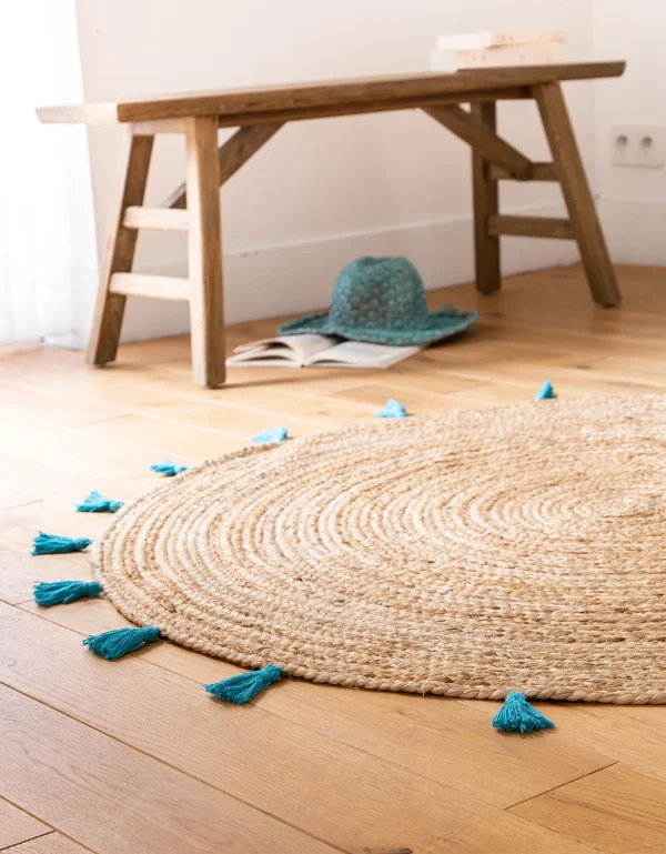 Blancheporte Tapis Rond En Jute Avec Pompons De Couleur Retour Gratuit 3