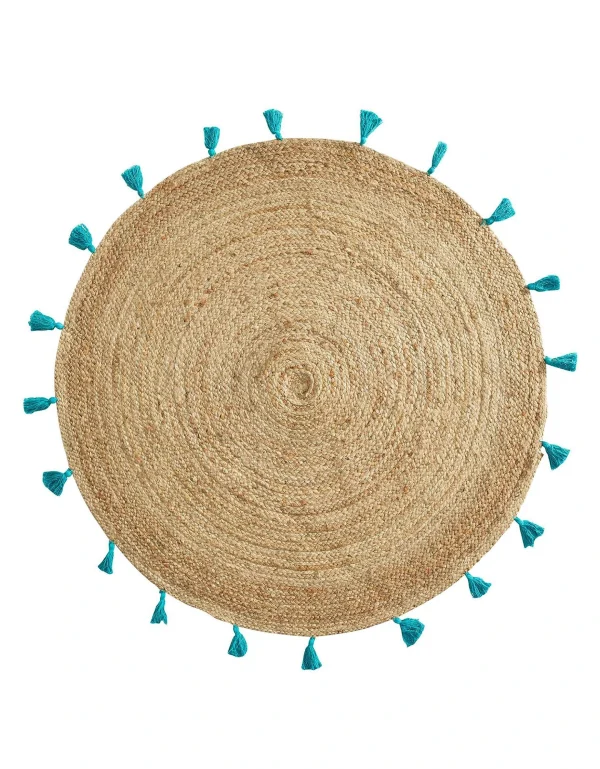 Blancheporte Tapis Rond En Jute Avec Pompons De Couleur Retour Gratuit 5