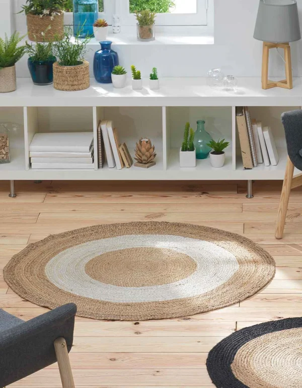 Blancheporte Tapis Rond Bicolore Blanc En Jute mode tendance 1