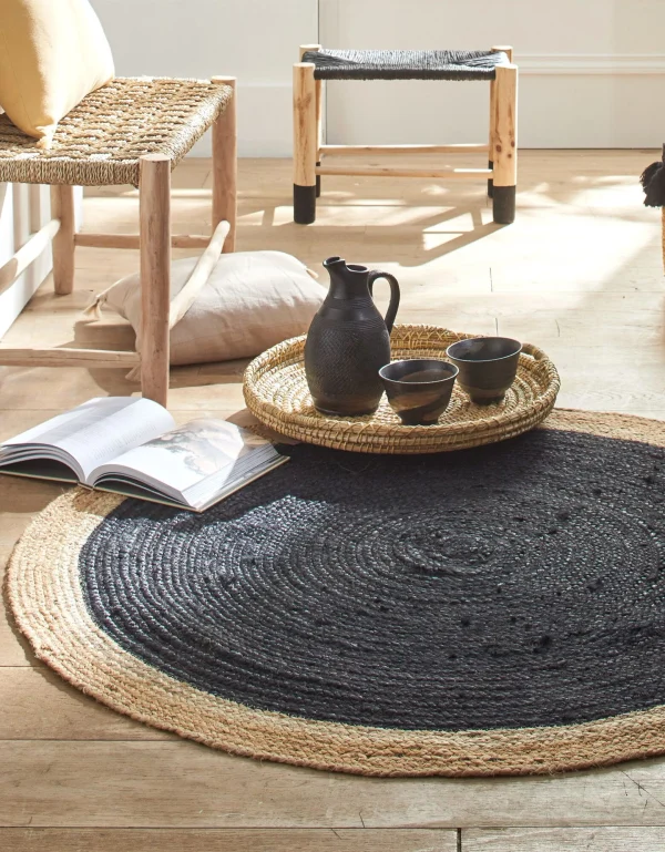 offre spéciale Blancheporte Tapis Rond Jute Bicolore Noir Et Naturel 1