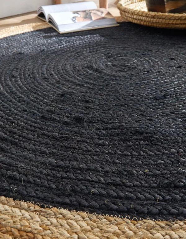 offre spéciale Blancheporte Tapis Rond Jute Bicolore Noir Et Naturel 5