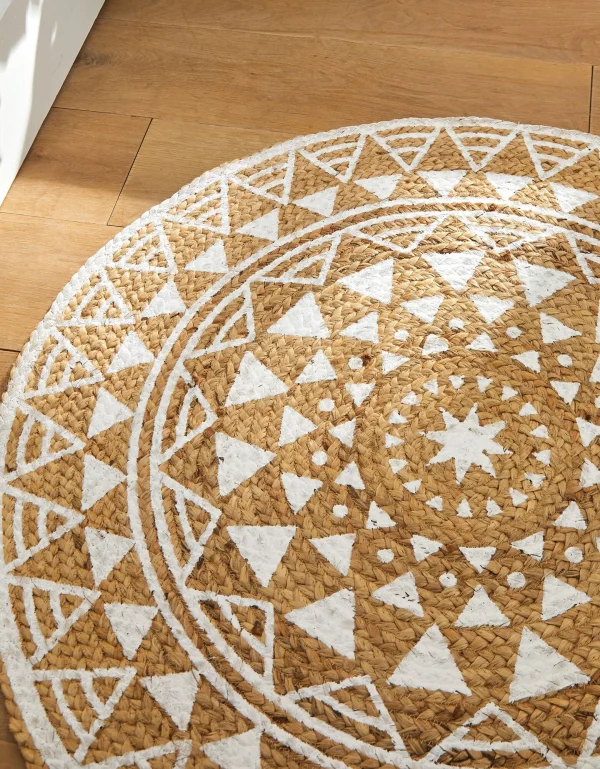 magasin en ligne france Blancheporte Tapis Rond En Jute Imprimé Blanc 3