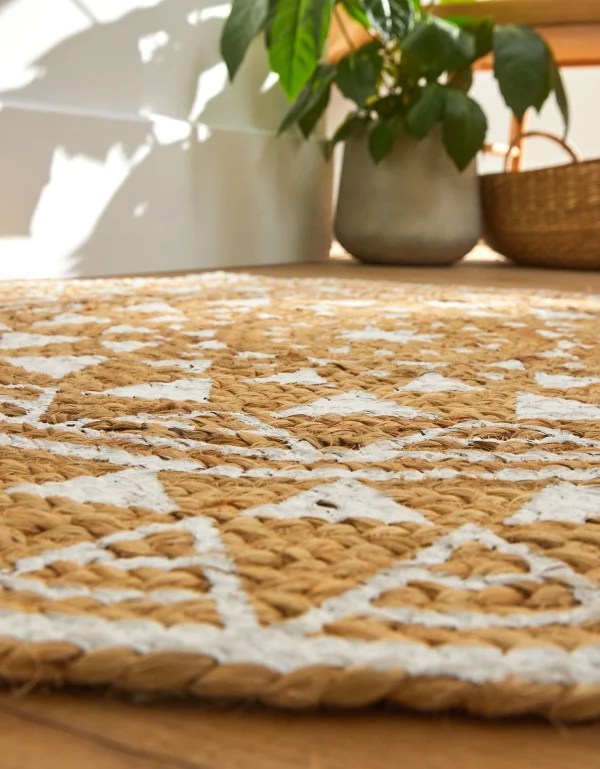 magasin en ligne france Blancheporte Tapis Rond En Jute Imprimé Blanc 4