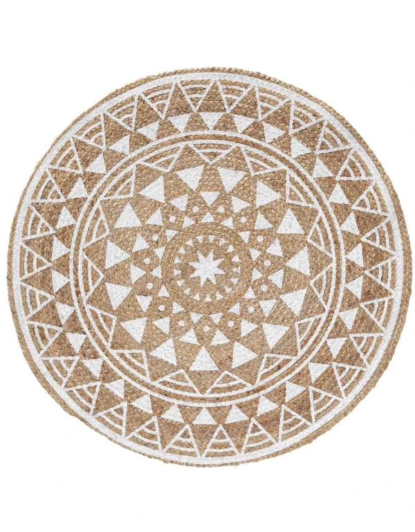 magasin en ligne france Blancheporte Tapis Rond En Jute Imprimé Blanc 6