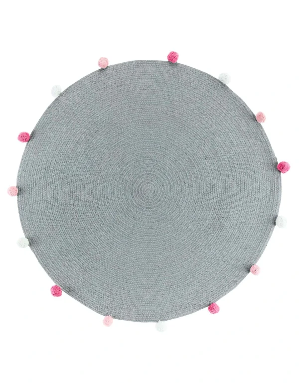 boutiqued pas cher Blancheporte Tapis Rond Finition Pompons Gris/rose 1