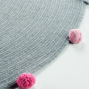boutiqued pas cher Blancheporte Tapis Rond Finition Pompons Gris/rose 10