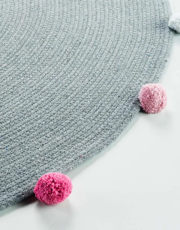 boutiqued pas cher Blancheporte Tapis Rond Finition Pompons Gris/rose 4