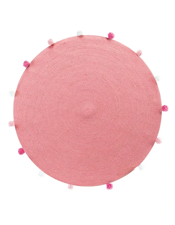 Blancheporte Tapis Rond Finition Pompons Rose grande surprise 1