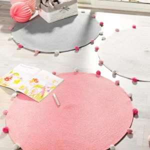 Blancheporte Tapis Rond Finition Pompons Rose grande surprise 8