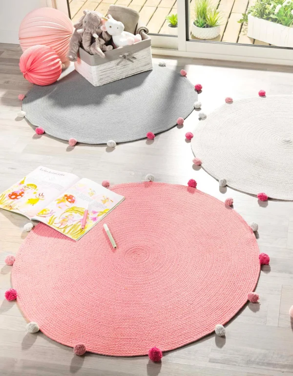 Blancheporte Tapis Rond Finition Pompons Rose grande surprise 3