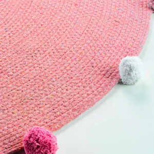 Blancheporte Tapis Rond Finition Pompons Rose grande surprise 10