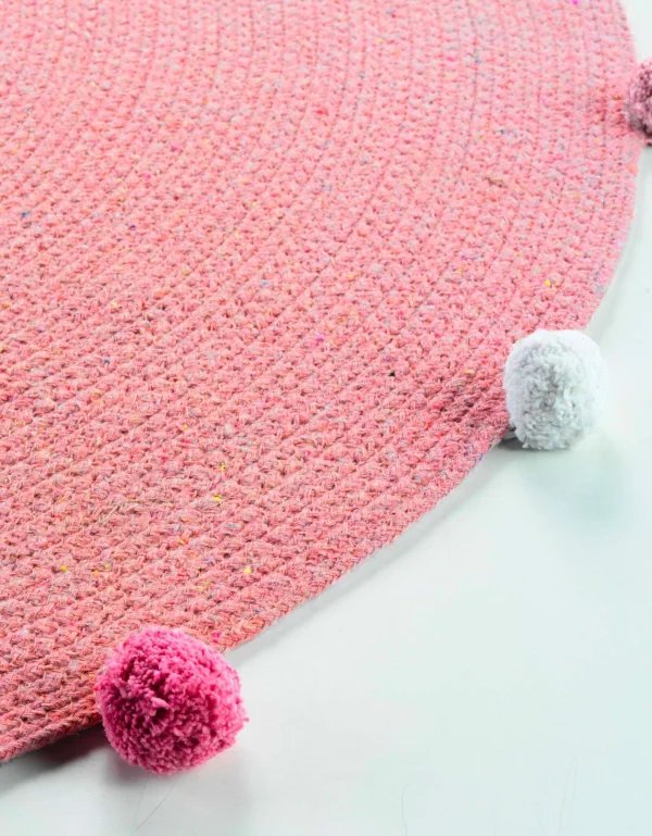 Blancheporte Tapis Rond Finition Pompons Rose grande surprise 4