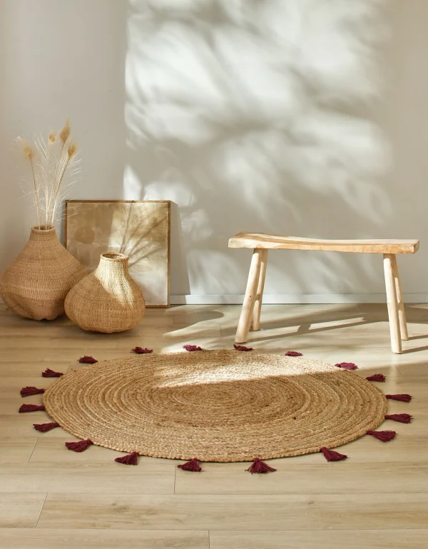 Blancheporte Tapis Jute Finition Pompons – Rond prix abordable 1