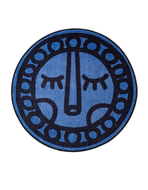 Blancheporte Tapis Rond Imprimé Tête D’animal Fond Bleu, Collection Enfant LEM SOLDES TOUT À 1
