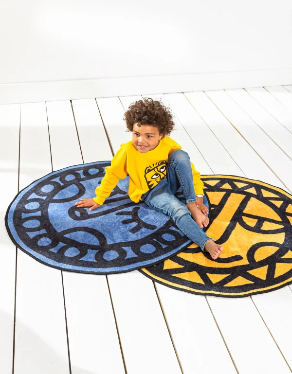 Blancheporte Tapis Rond Imprimé Tête D’animal Fond Bleu, Collection Enfant LEM SOLDES TOUT À 3