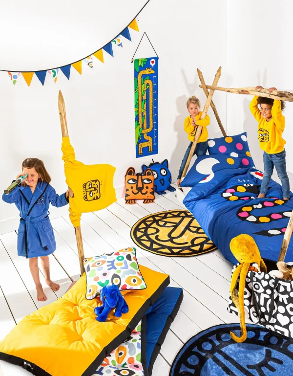 Blancheporte Tapis Rond Imprimé Tête D’animal Fond Bleu, Collection Enfant LEM SOLDES TOUT À 5