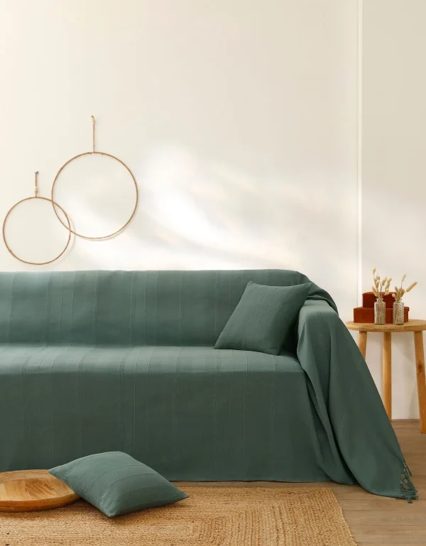 Blancheporte Plaid Ou Jeté Uni Coton Tissage Artisanal à prix réduits 3
