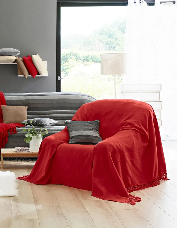 Prestation Et Rapide Blancheporte Plaid Ou Jeté Uni Coton Tissage Artisanal 3